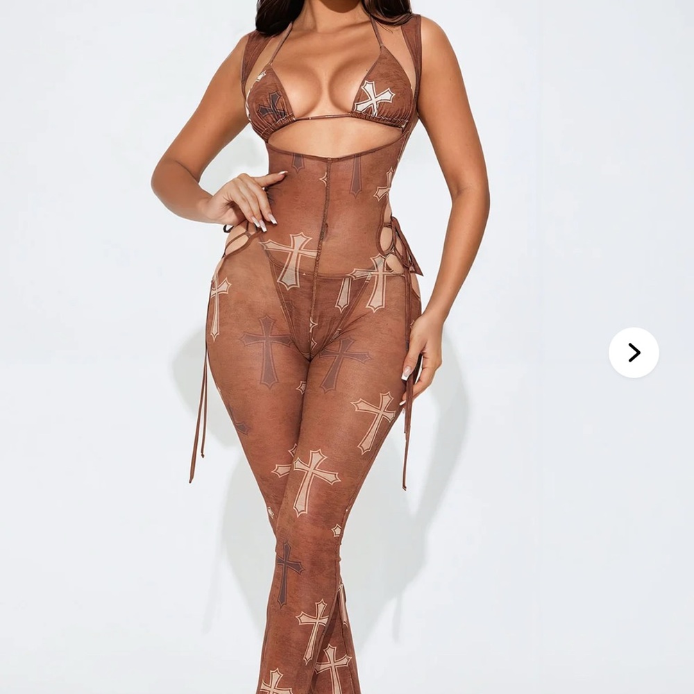 Brown Cross Print Jumpsuit